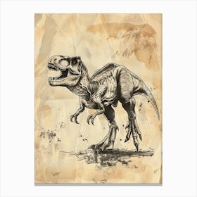 Allosaurus Dinosaur Black Ink & Sepia Illustration 2 Canvas Print