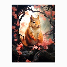 Squirrel In Cherry Blossoms Canvas Print