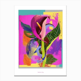 Calla Lily 1 Neon Flower Collage Poster Canvas Print