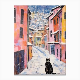 Cat In The Streets Of Aosta   Italy With Snow 2 Canvas Print