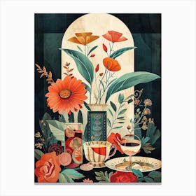 Floral Art Deco Afternoon Tea Canvas Print