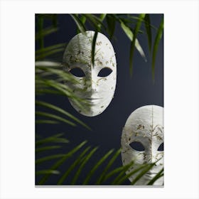 3d Digital Rendering Of Two Pine Leaf Masks One Embodies Tragedy With Solemn Eyes And Downturned Mo (1) Canvas Print