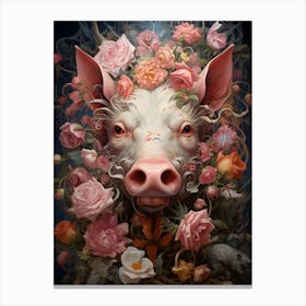 Pig In Roses Canvas Print