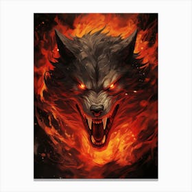 Wolf In Flames 13 Canvas Print