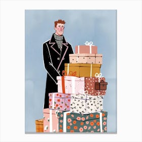 Man With Presents Canvas Print