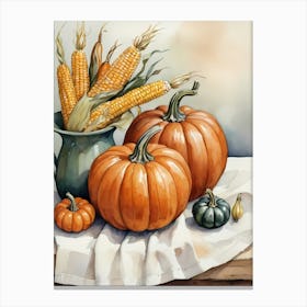 Holiday Illustration With Pumpkins, Corn, And Vegetables (3) Canvas Print