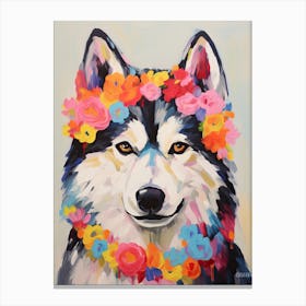 Siberian Husky Portrait With A Flower Crown, Matisse Painting Style 1 Canvas Print