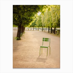 Paris Green Chair At Tuileries Garden Canvas Print
