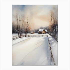 Rustic Winter Skating Rink Painting (8) Canvas Print