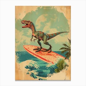 Vintage Deinonychus Dinosaur On A Surf Board   1 Canvas Print