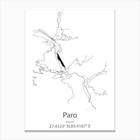 Paro,Bhutan Minimalist Map Canvas Print