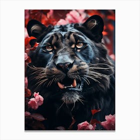 Floral black lion Canvas Print