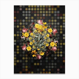 Vintage Yellow Wallflower Bloom Flower Wreath on Dot Bokeh Pattern n.0236 Canvas Print