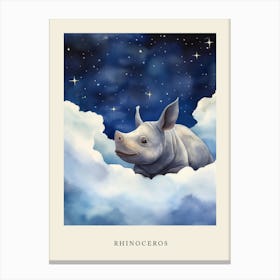 Baby Rhinoceros Sleeping In The Clouds Nursery Poster Canvas Print