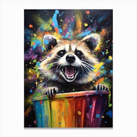 A Dumpster Diving Raccoon Vibrant Paint Splash 1 Canvas Print