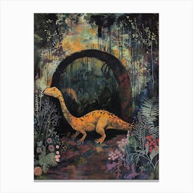 Dinosaur In An Ancient Tunnel Covered In Vines Painting 2 Canvas Print