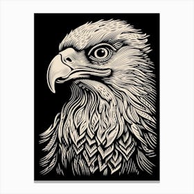 B&W Bird Linocut Eagle 2 Canvas Print