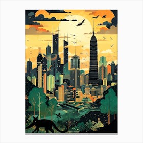 Kuala Lumpur, Malaysia Skyline With A Cat 3 Canvas Print