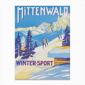 Mittenwald Germany Wintersport Vintage Ski Poster Canvas Print