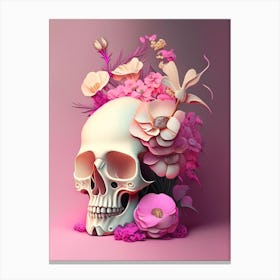 Skull With Surrealistic 2 Elements Pink Vintage Floral Canvas Print