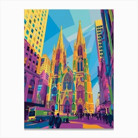 St Patricks Cathedral New York Colourful Silkscreen Illustration 3 Canvas Print