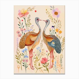 Folksy Floral Animal Drawing Ostrich 3 Canvas Print