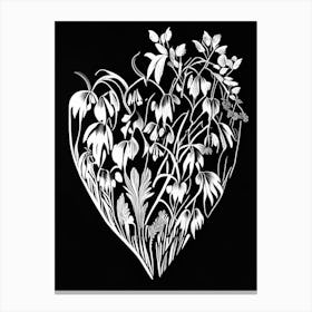 Bleeding Heart Wildflower Linocut Canvas Print