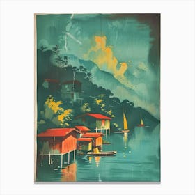 Japanese Coastline At Night Mid Century Modern Canvas Print