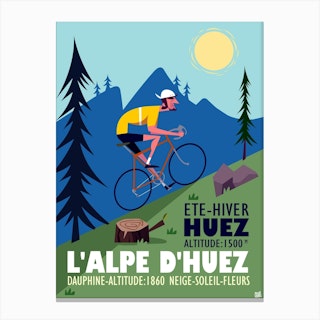 L Aple D Huez Cycling Poster Blue & Green Canvas Print