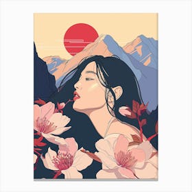 Asian Girl With Flowers 3 Canvas Print