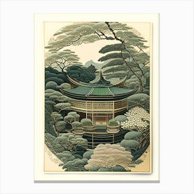 Ginkaku Ji Temple, Japan Vintage Botanical Canvas Print