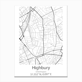 Highbury,United Kingdom Minimalist Map Canvas Print