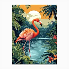 Greater Flamingo Rio Lagartos Yucatan Mexico Tropical Illustration 4 Canvas Print