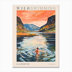 Wild Swimming At Ullswater Cumbria 2 Poster Canvas Print