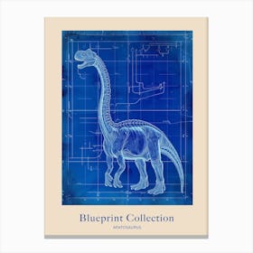 Apatosaurus Dinosaur Blue Print Sketch 6 Poster Canvas Print