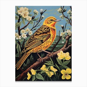 Vintage Bird Linocut Yellowhammer 4 Canvas Print