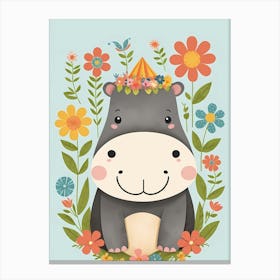 Floral Baby Hippo Nursery Illustration (47) Canvas Print