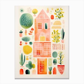 A House In Barcelona, Abstract Risograph Style 5 Canvas Print