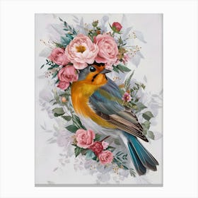 Bird With A Flower Crown European Robin 2 Canvas Print