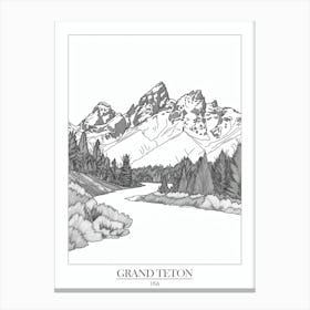 Grand Teton Usa Line Drawing 8 Poster Canvas Print