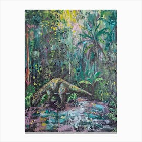 Dinosaur Teal Lilac Painting Canvas Print