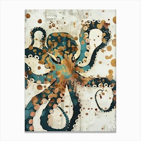 Octopus Painting Gold Blue Effect Collage 4 Canvas Print