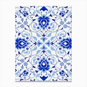 Blue And White Tile Pattern - Iznik Turkish pattern, floral decor Canvas Print
