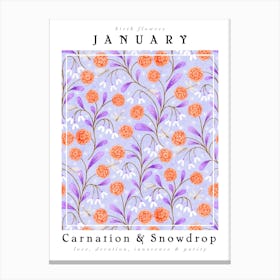 January Brith Flower Carnations & Snowdrop Canvas Print