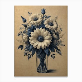 Blue Daisies In A Vase hamptons Canvas Print