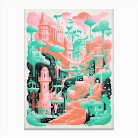 Hanging Gardens Of Babylon Abstract Riso Style 3 Canvas Print
