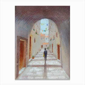Quiet Walk In Small Streets Of Dubrovnik Canvas Print