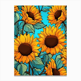 Sunflowers On Blue Background 1 Canvas Print