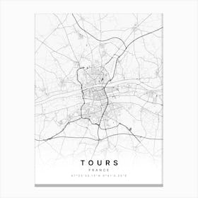 Tours France White Map Canvas Print