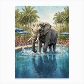 Elephant At The Pool Canvas Print